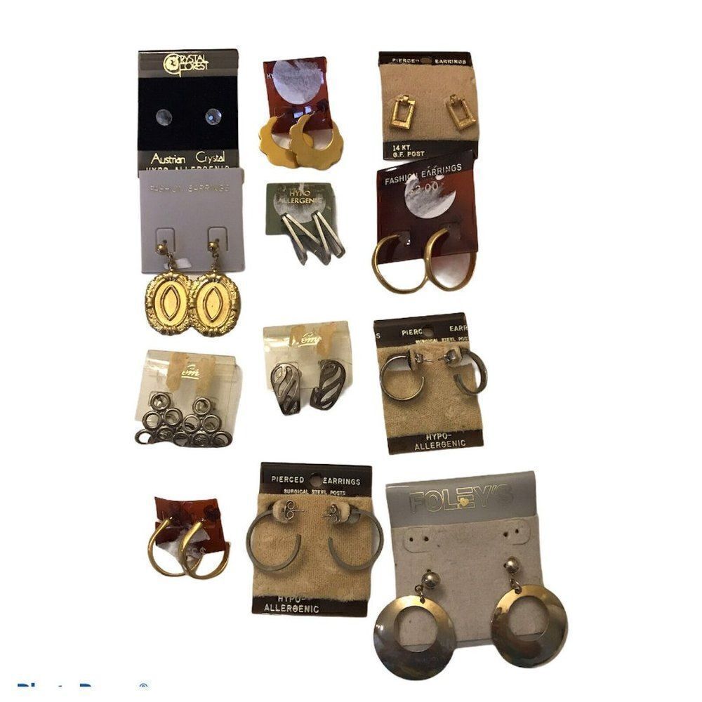 Lot of Pierced Earrings Hoops Austrian Crystal Gold Silver New OS Vtg 12 PR